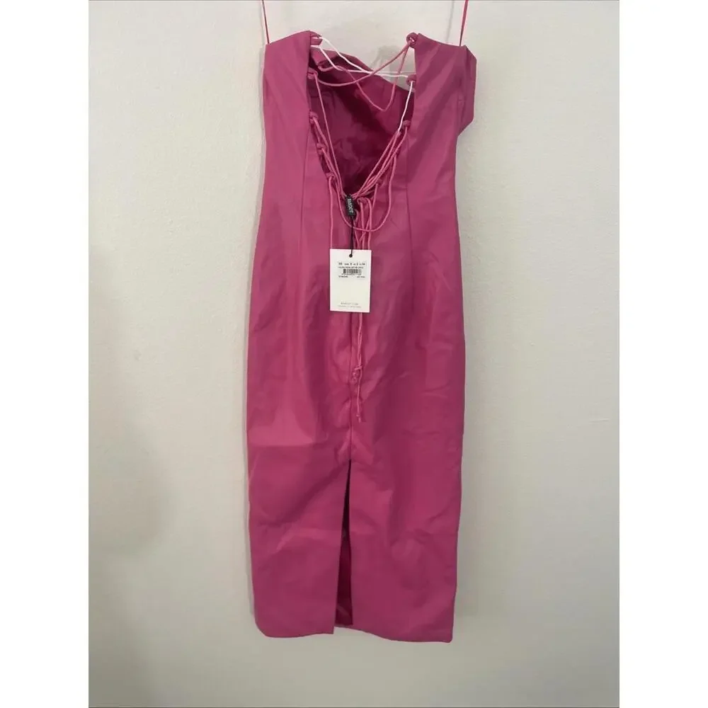 Revolve Bardot Helena Faux Leather Dress Hot Pink tie back Size 2 NWT $119 msrp - Picture 10 of 10